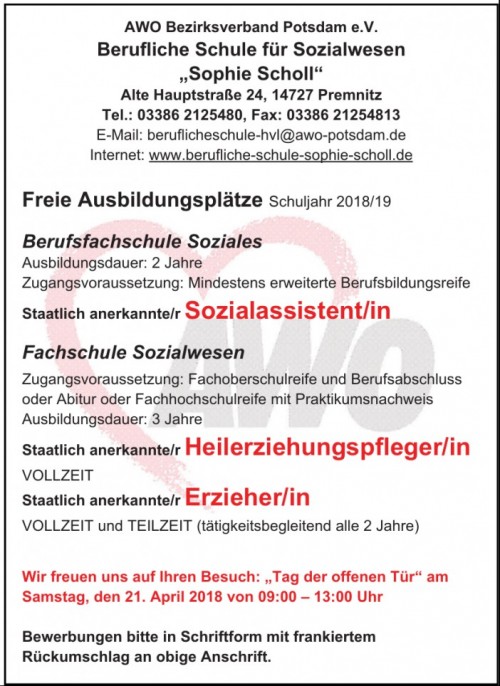 AWO Bezirksverband Potsdam e.V. Berufliche Schule für Sozialwesen „Sophie Scholl“